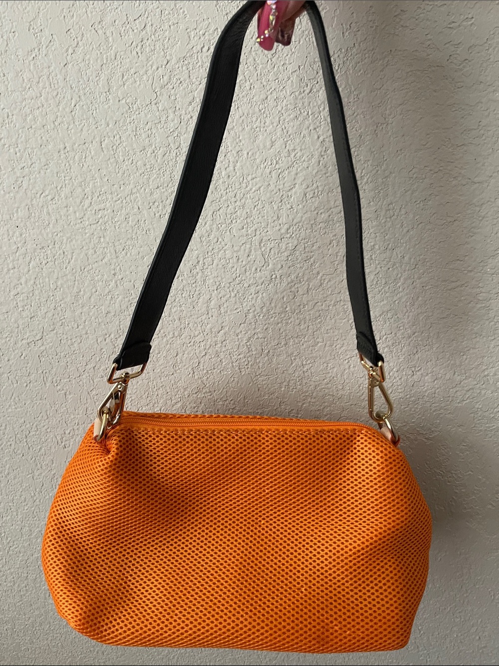 Orange Mesh Shoulder Bag with Black Strap